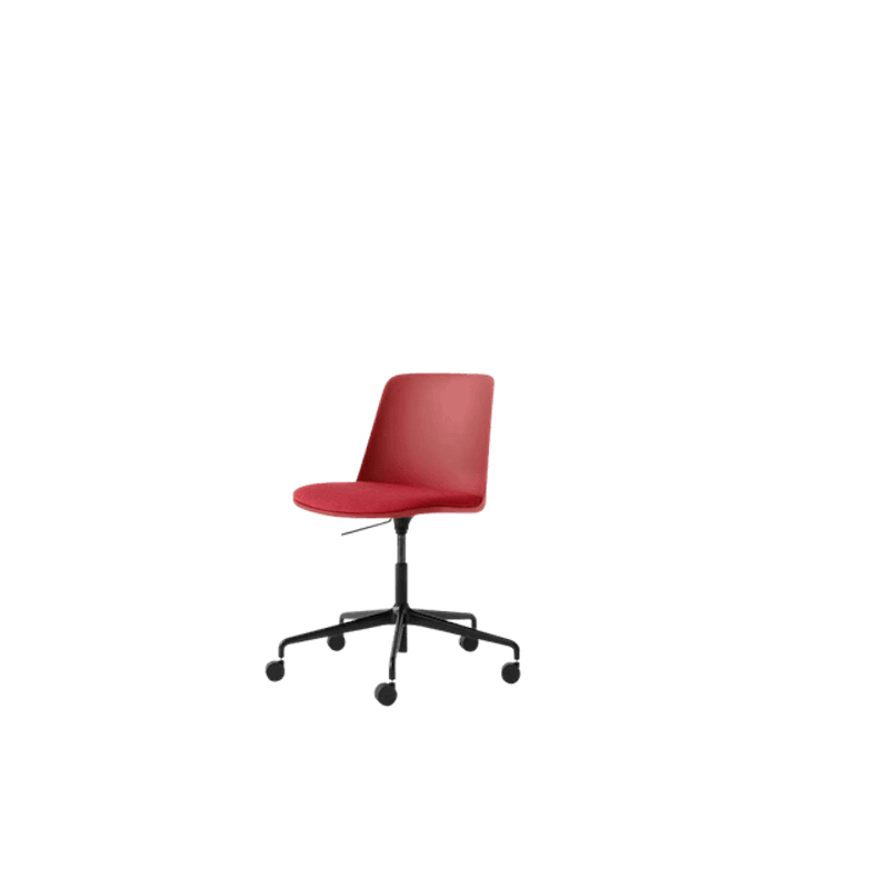 Rely HW29 Spisebordsstol Uden Armlæn Swivel Med Hjul Polstret Sæde Vermilion Red/Sort/Hallingdal 680