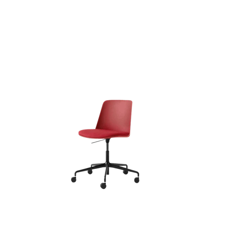 Rely HW29 Spisebordsstol Uden Armlæn Swivel Med Hjul Polstret Sæde Vermilion Red/Sort/Hallingdal 680