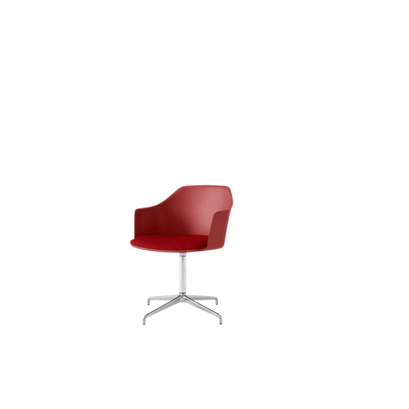 Rely HW39 Spisebordsstol Med Armlæn Swivel Polstret Sæde Vermilion Red/Aluminium/Vidar 0556