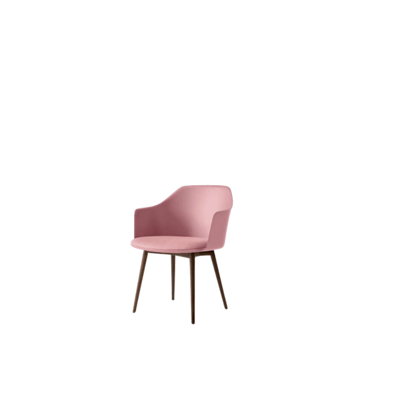 Rely HW77 Spisebordsstol Med Armlæn Polstret Sæde Soft Pink/Lakeret Valnød/Vidar 0622