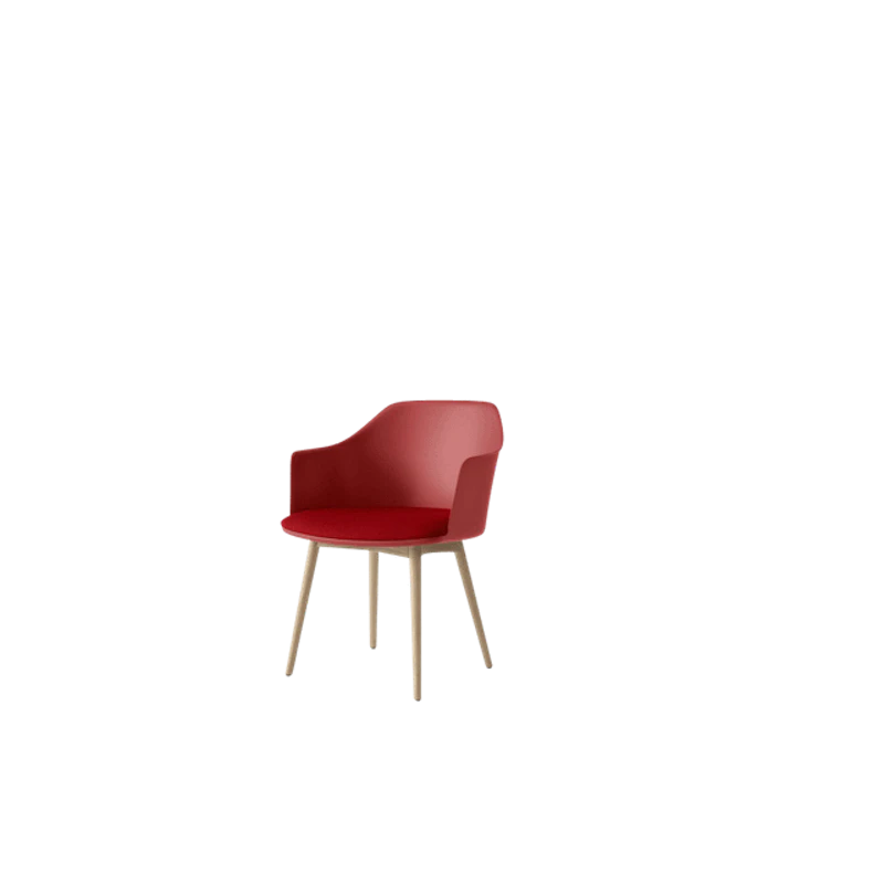Rely HW77 Spisebordsstol Med Armlæn Polstret Sæde Vermilion Red/Klarlakeret Eg/Vidar 0556