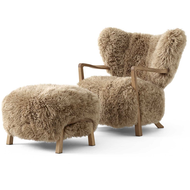 Wulff ATD2 Loungestol + ATD3 Fodskammel, Eg/ Sheepskin Honey