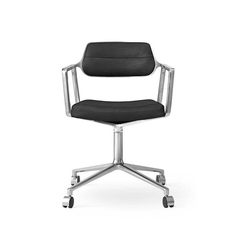 453 Swivel Drejestol Med Hjul Aluminium/Sort Læder